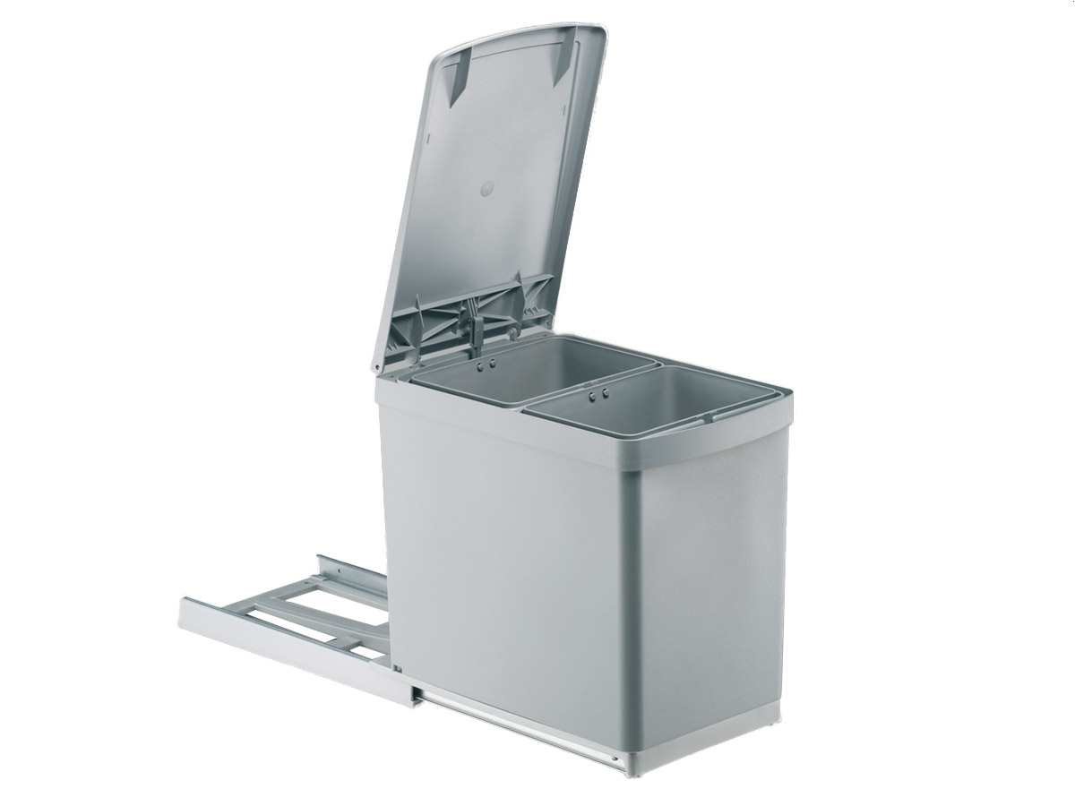 Wesco Küchenabfalleimer, 2 x 7,5 Liter, Handauszug mit Automatik-Deckelhebel, Schrankbreite ab 30 cm