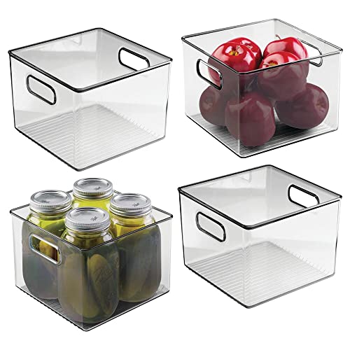 mDesign 4er-Set Aufbewahrungsbox mit Griffen – praktische Kühlschrankbox zur Lebensmittelaufbewahrung – Ablage aus BPA-freiem Kunststoff für den Küchen- oder Kühlschrank – durchsichtig/grau