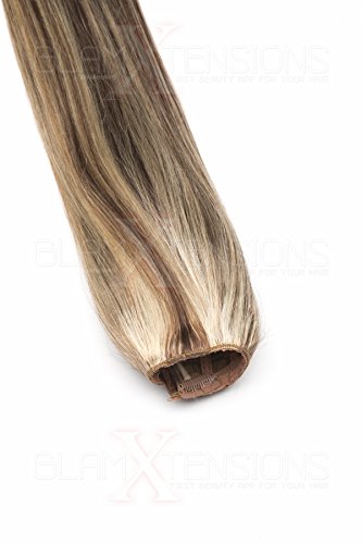 GlamXtensions Echthaarperücke Elegante Halbperücke Half Wig trendige Perücke - Clip in Extensions Remy Echthaar in diversen Farben 50cm (4/613 Schokobraun - Helllichtblond)