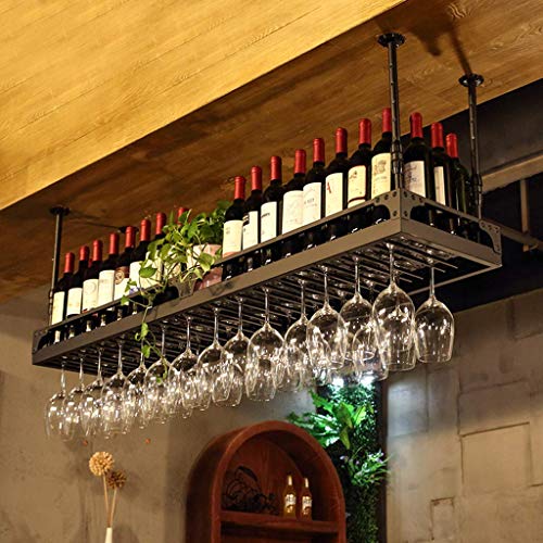 PJQUEKAIPJ Bar Weinregal Restaurant Wandmontiertes Weinflaschenregal, Vintage Rotwein/Getränkehalter Eisenkunst Höhenverstellbare hängende Stielglashalterdekoration, 150 x 35 cm