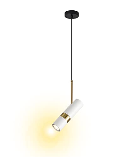 ACMHNC LED Nachttisch Hängeleuchte Modern Zylinder Schlafzimmer Pendelleuchte mit GU10-Fassung und 2m Kabel, 90° verstellbar Spot lamp 5W 3000K Warmweiß Pendellampe Höhenverstellbar, Ø6x22cm (Weiß)