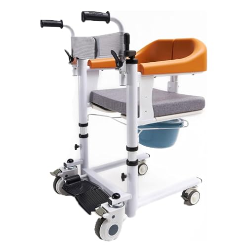 Manueller Patientenlift-Rollstuhl für ältere Menschen mit Behinderungen, multifunktionaler Transfer-Duschstuhl mit 180° geteiltem Sitz und Universalrädern, höhenverstellbare Hebe- und Bewegungsmaschin