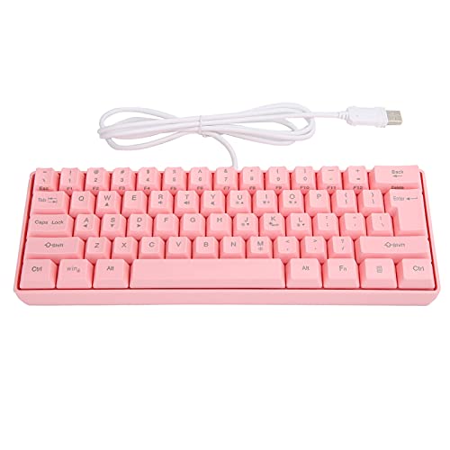 Sxhlseller Gaming-Tastatur, HXSJ V700 Tragbare RGB-Tastatur mit Hintergrundbeleuchtung Gaming USB 61-Tasten Kabelgebundenes Mechanisch Beleuchtetes Gamer Pink für Laptop-Desktop