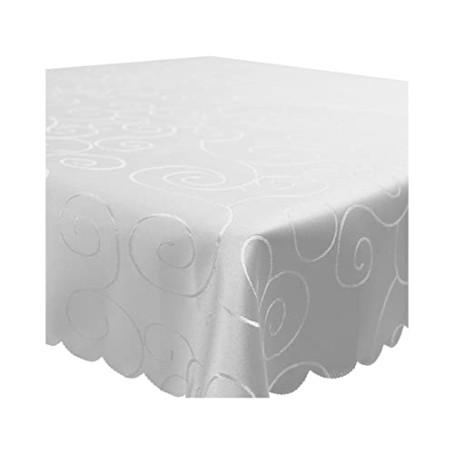 Tischdecke Damast Ornamente Circle, 160x400 cm Weiß, edel bestickte Tischdecken, Tischdeko Wohnzimmer Esszimmer, Tischtuch Bügelfrei und Fleckenabweisend, pflegeleicht waschbar