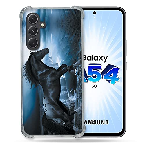 Cokitec Schutzhülle aus Hartglas für Samsung Galaxy A54 5G, Tiermotiv, Pferd, Schwarz