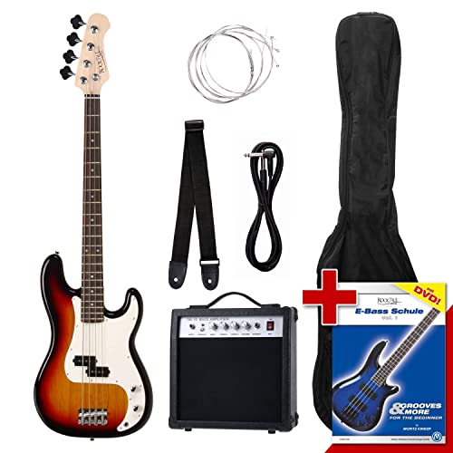 Rocktile Groover's Pack PB E-Bass Komplettset Sunburst (Verstärker, Tasche, Kabel, Gurt, Ersatzsaiten und Schule mit DVD)