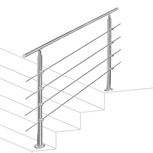 Cecaylie Handlauf Treppengeländer 80cm Edelstahl mit 4 Querstangen Wandhandlauf Geländer Set Geländer Edelstahl für den Außenbereich