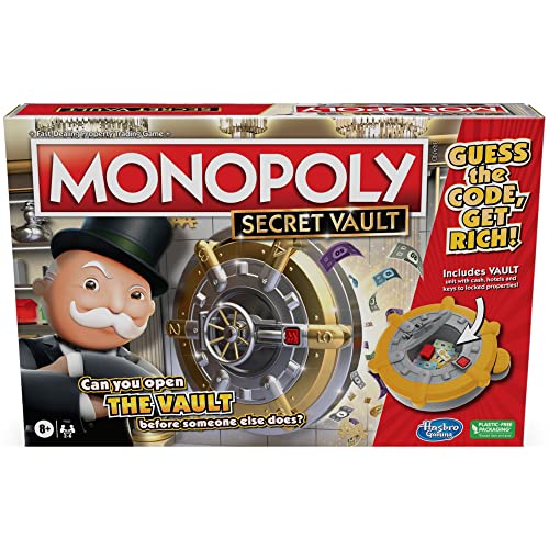 Monopoly Secret Vault Brettspiel für Kinder ab 8 Jahren, Familienbrettspiel für 2-6 Spieler, inkl. Tresor