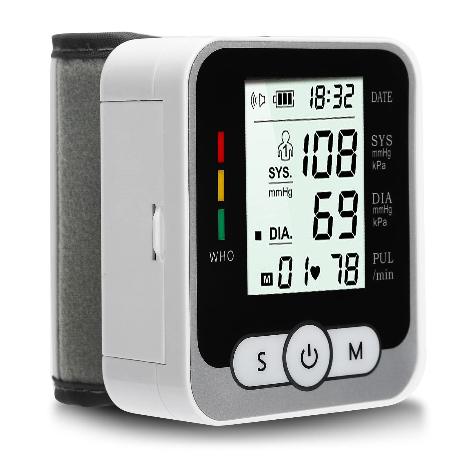 Sonew Professionelles-Handgelenk Blutdruckmessgerät, Blutdruckmessgerät für das Handgelenk mit LCD Bildschirm, Sprachübertragung, Gesunder Detektor für Alte Menschen