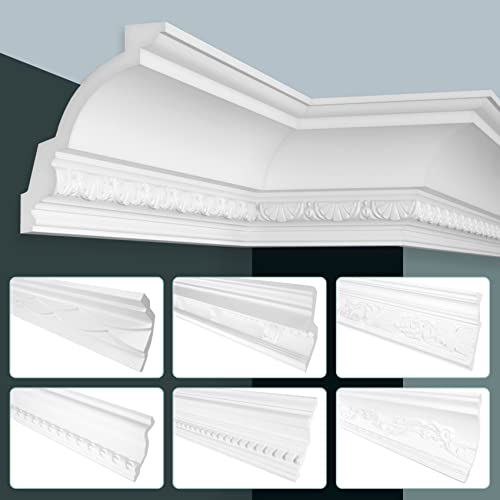 GRAND DECOR Stuckleisten Decke Barock Stil, PU Hartschaum weiß - 2m Deckenleisten gemustert Zierprofile Leisten Deckenprofil Stukatur (2 Meter C745)