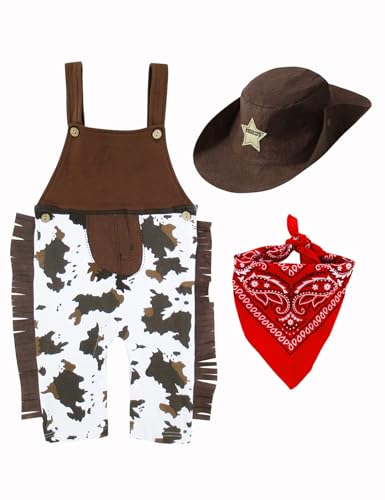 MOMBEBE COSLAND Baby Jungen Cowboy Strampler Karneval Western Outfits Overall Kleidung Set Braun 3 Jahre