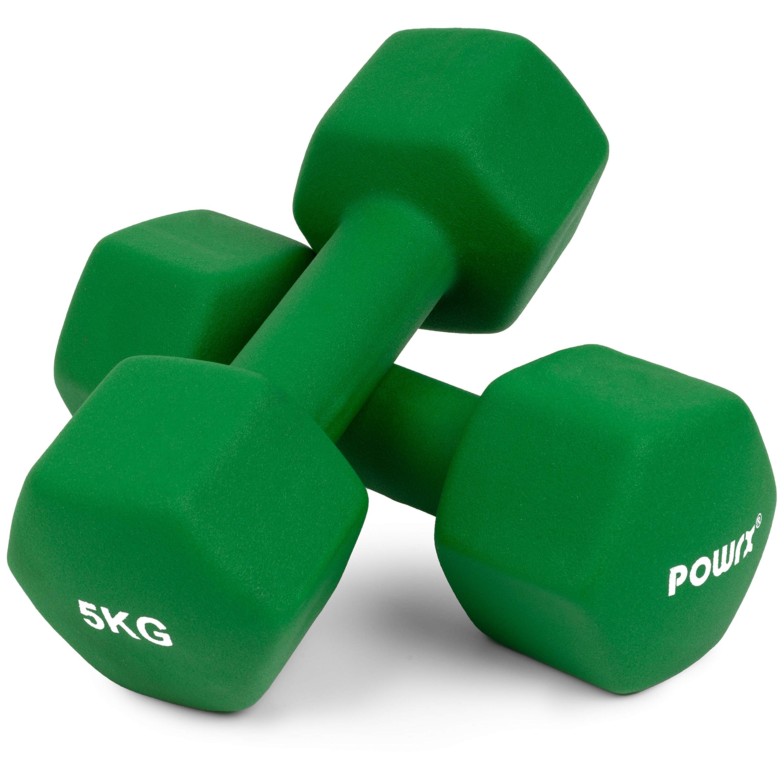 Sechskant Neopren Hanteln 2 x 5 kg (Paar) inkl. Workout I 0,5 – 10 kg I Gewichte für Gymnastik Kurzhanteln