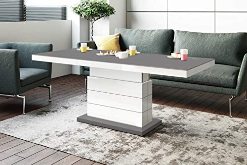 Design Couchtisch Tisch H-333 Grau Anthrazit MATT/Weiß HOCHGLANZ KOMBINATION höhenverstellbar ausziehbar Esstisch
