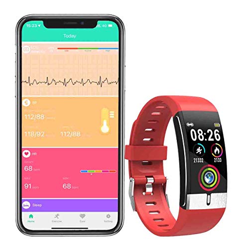 Zeerkeer smartwatch ECG und Armbanduhr Herzfrequenzmonitor PPG Fitness Watch für Fitness Fitness Tracker Schrittzähler für Frauen,Übung, Laufen(Grün-Pink)