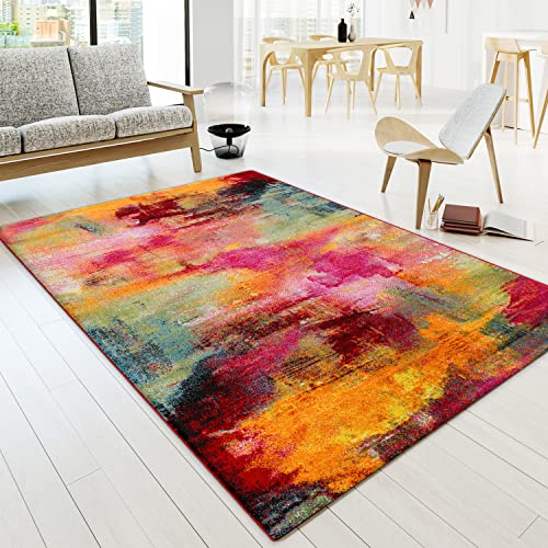 Paco Home Moderner Kurzflor Designer Teppich Mit Karo Design Gemälde Optik Mehrfarbig Bunt, Grösse:80x150 cm