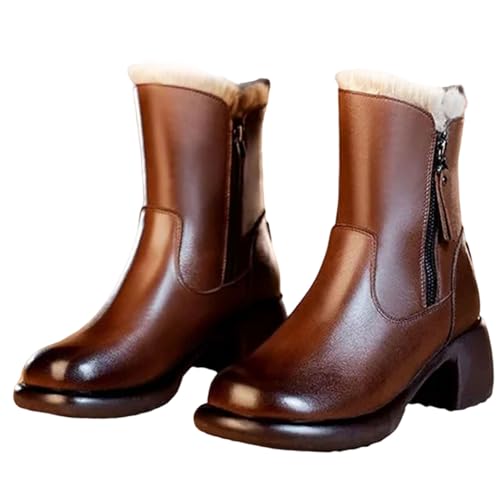 SLPB Fleece-lined short boots with side zipper, 5CM Women's brushed-lined short boots Autumn/Winter shoes (A,40)