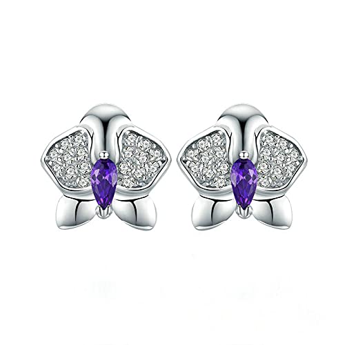 LCSD Orchidee Blume klar Cz Zirkon Ohrstecker für Frauen Engagement Schmuck Geschenk 925 Sterling Silber Ohrringe