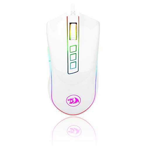 REDRAGON M711 Cobra Gaming Maus mit 16,8 Millionen RGB-Farben und Hintergrundbeleuchtung, 10.000 DPI Einstellbar, Komfortabler Griff, 7 Programmierbare Tasten, Weiß