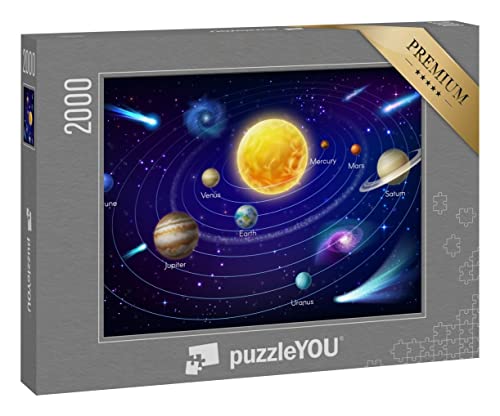 puzzleYOU: Puzzle 2000 Teile „Sonnensystem-Planeten um die Sonne - Vektor-Design des Weltraums und der Astronomie“