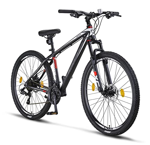 Licorne Bike Diamond Premium Mountainbike Aluminium, Fahrrad für Jungen, Mädchen, Herren und Damen - 21 Gang-Schaltung - Scheibenbremse Herrenrad – einstellbare Vordergabel (29 Zoll, Schwarz-Weiss)