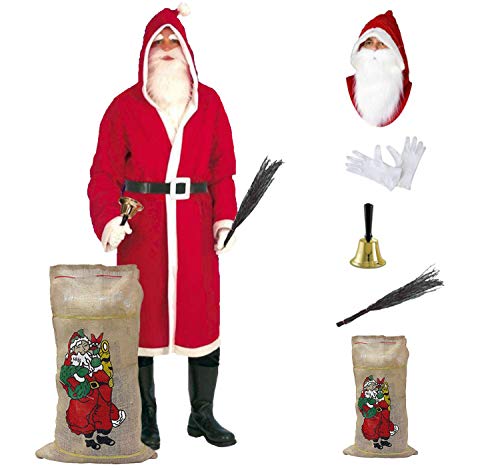 Krause & Sohn Nikolaus-Set Weihnachtsmann Kostüm 6 TLG. Mantel Bart Glocke Rute Jutesack HSch.