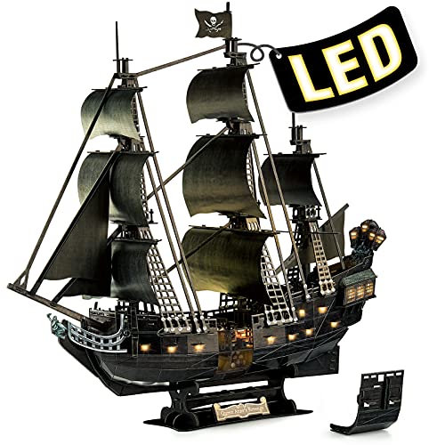 CubicFun 3D Puzzle LED Queen Anne's Revenge Großes Modellschiff, Geburtstagsgeschenk für Erwachsene, 293 Stück (2021 aktualisierte Version)