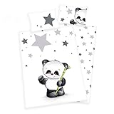3 tlg. Baby Bettwäsche Wende Motiv Panda renforcé 100x135 cm + 40x60 cm + 1 Spannbettlaken 70x140 cm (mit Laken: weiß)