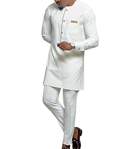 keephen Herren Dashiki Anzug Afrikanische Kleidung Casual 2 Stück Tops + Hosen Slim Fit Outfits Trainingsanzug Langarm Kurta Set