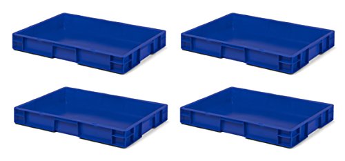 4 Stk. Transport-Stapelkasten TK675-0, blau, 600x400x75 mm (LxBxH), aus PP, Volumen: 14.5 Liter, Traglast: 30 kg, lebensmittelecht, made in Germany, Industriequalität