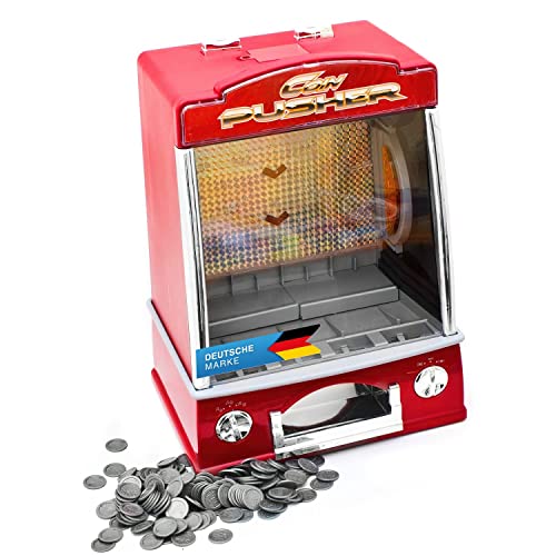 GOODS+GADGETS Münzschieber Geldspielautomat Spielautomat Spielhallen Automat Coin Pusher; Glückspiel-Automat mit Casino Sound & Lichteffekten (Münzschieber)
