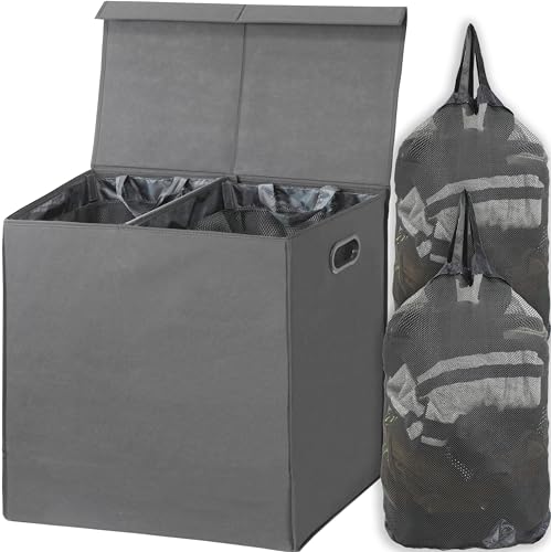 Simple Houseware Doppelter Wäschekorb mit Deckel und abnehmbaren Wäschesäcken, Dunkelgrau