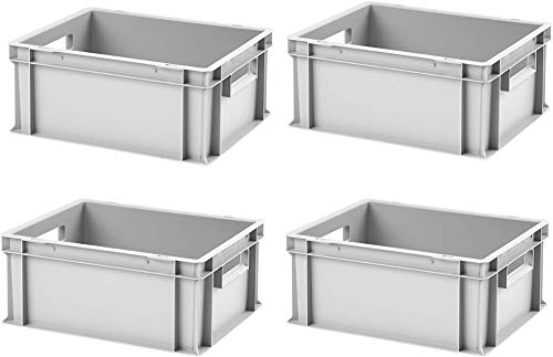 4 Stk. Euroboxen EB-417, grau, 40x30x17,5 cm (LxBxH), grau, Volumen: 16,5 Liter, lebensmittelecht, 2 Grifföffnungen