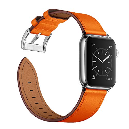 Arktis Lederarmband kompatibel mit Apple Watch (Series 9, Series 8, Series 7 mit 41 mm) (SE, Series 6, Series 5, Series 4 mit 40 mm) (Series 3, 2, 1 mit 38 mm) Wechselarmband [Echtleder] - Orange