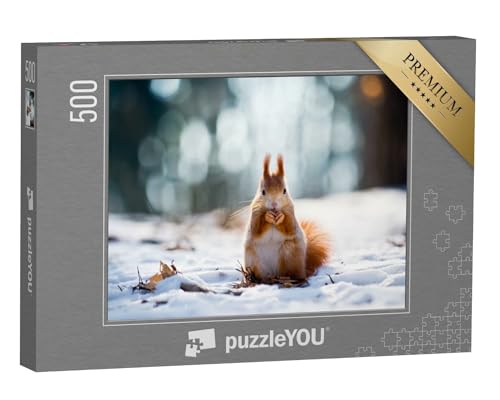 puzzleYOU: Puzzle 500 Teile „EIN Eichhörnchen im Winterwald“