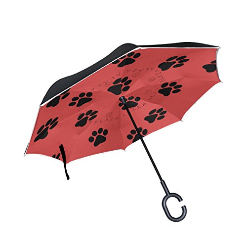 isaoa Große Schirm Regenschirm Winddicht Doppelschichtige seitenverkehrt Faltbarer Regenschirm für Auto Regen Außeneinsatz,C-förmigem Henkel Regenschirm mit Hundemotiv Rot Regenschirm