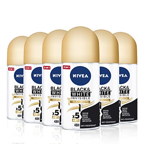 NIVEA Deo (Black & White Invisible Silky Smooth) - 6 x 50 ml (insgesamt 300 ml)
