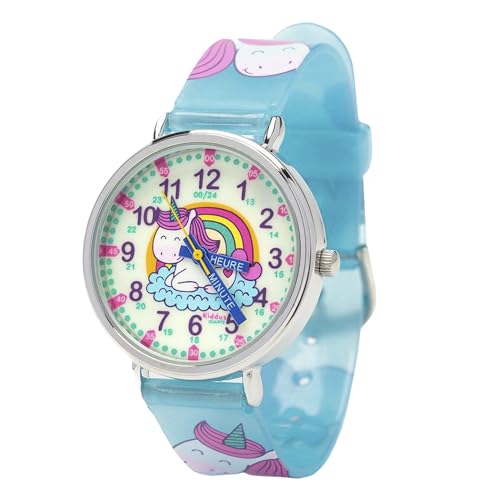 Kiddus Lern Armbanduhr für Kinder, Jungen und Mädchen. Analoge Armbanduhr mit Zeitlernübungen, japanischen Quarzwerk, gut lesbar, um ganz leicht zu Lernen, die Uhr zu lesen.