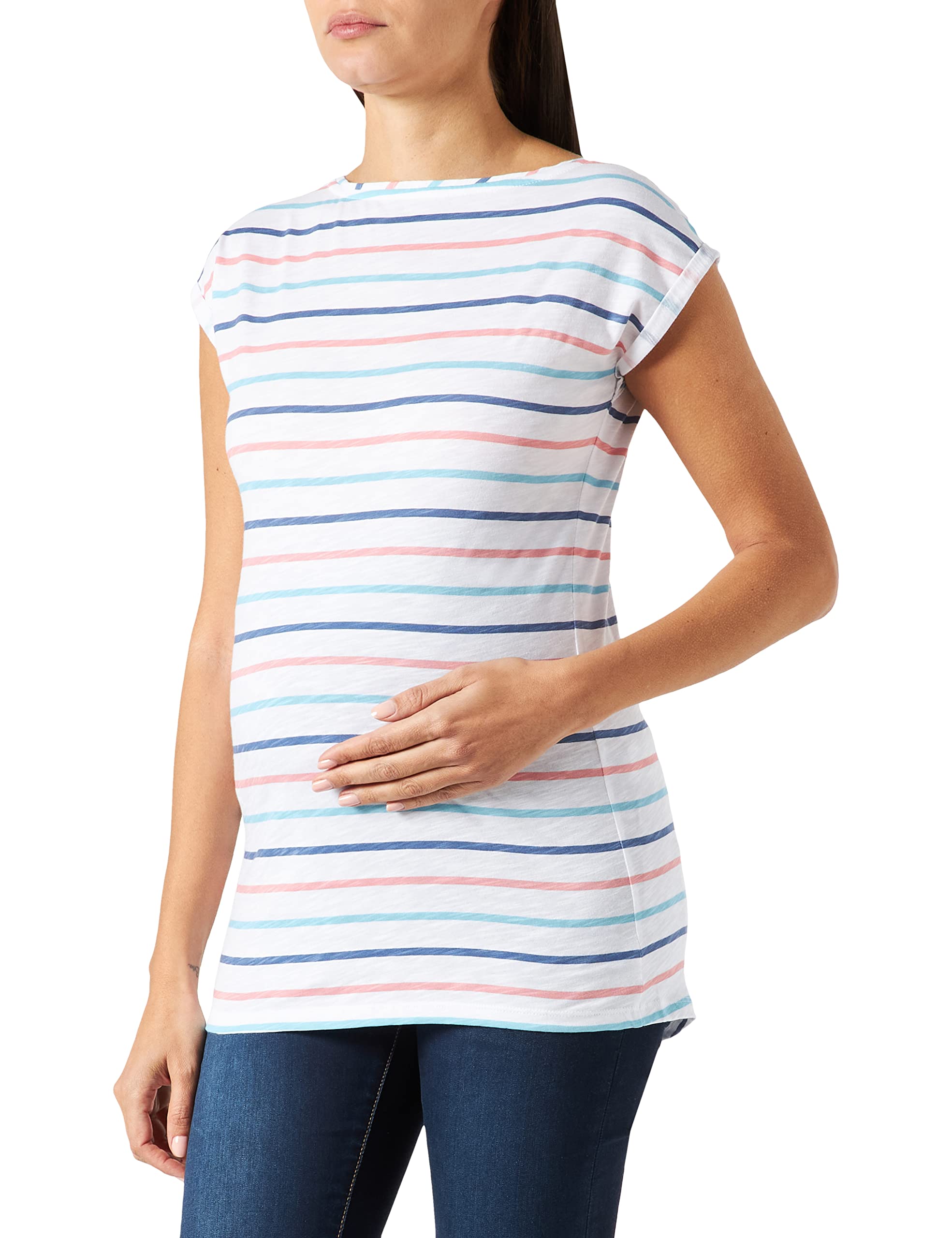 ESPRIT Maternity Damen T-shirt met korte mouwen en allover print T Shirt, Bright White - 101, S