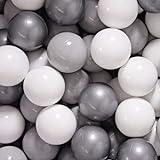MEOWBABY 100/500 ∅ 7Cm Kinder Bälle Spielbälle Für Bällebad Baby Plastikbälle Made In EU (400 Bälle/7cm, Weiß/Grau/Silber)