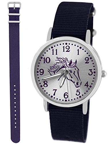 Pacific Time Mädchen Uhr Analog Quarz mit 2 Textilarmband 10316 blau violett