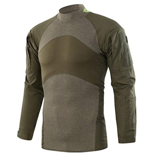 emansmoer Herren Camouflage Outdoor Langarm Tactical Combat T-shirts Quick Dry Sports Tee Tops UV-Schutz Pullover (M, Grün)