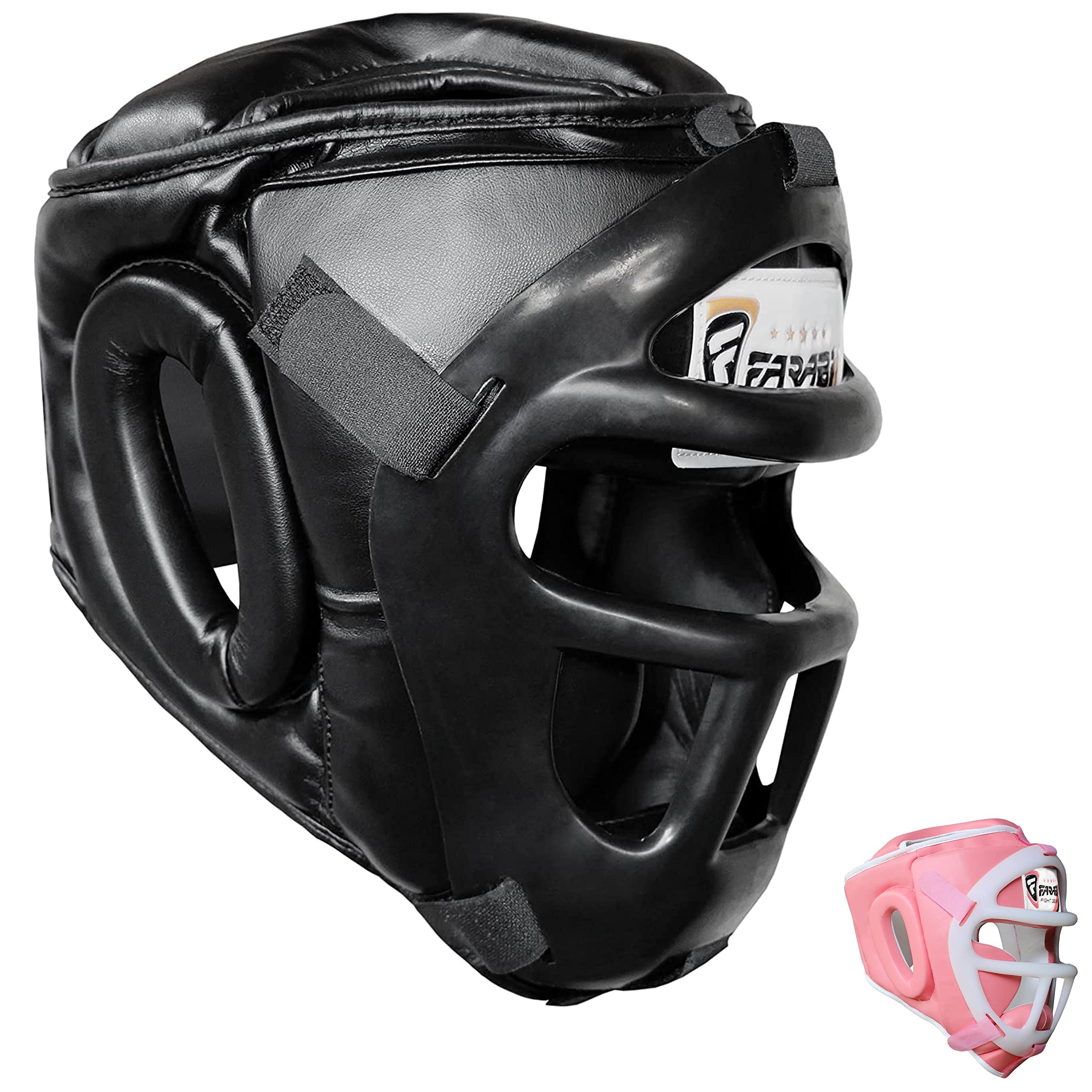Farabi Sports Boxing HeadGuard, Helmet Head prototector Gear Real Leather (Small) (Black, Medium)