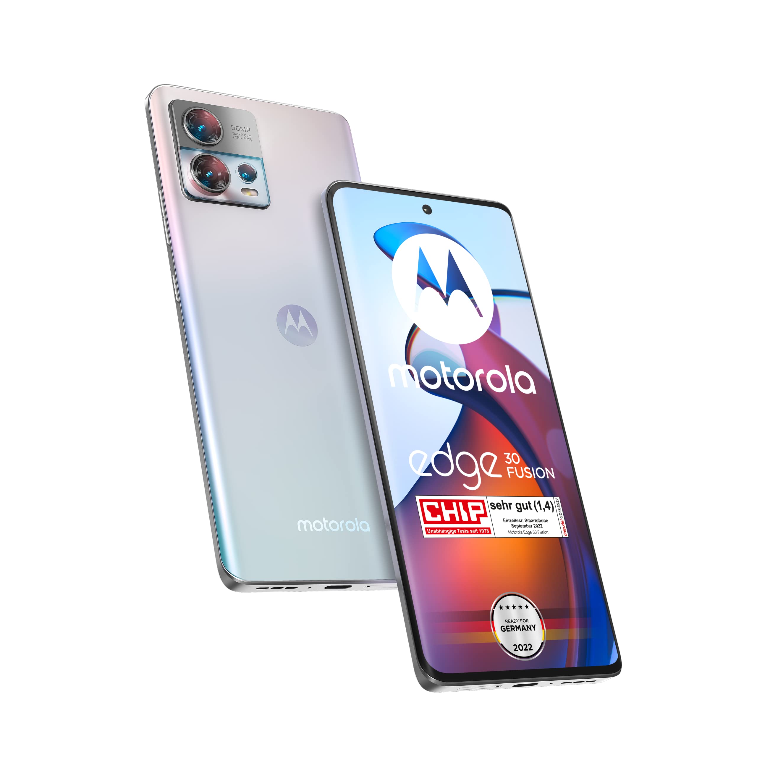Motorola Moto Edge30 fusion Smartphone (6,55'-FHD+-Display, 50-MP-Kamera, 8/128 GB, 4400 mAh, Android 12), Aurora White, inkl. Schutzcover + KFZ-Adapter [Exklusiv bei Amazon]