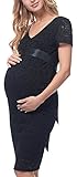 Be Mammy Damen Umstandskleid Kurze Ärmel Maternity Schwangerschaftskleid BE20-172 (Schwarz, M)