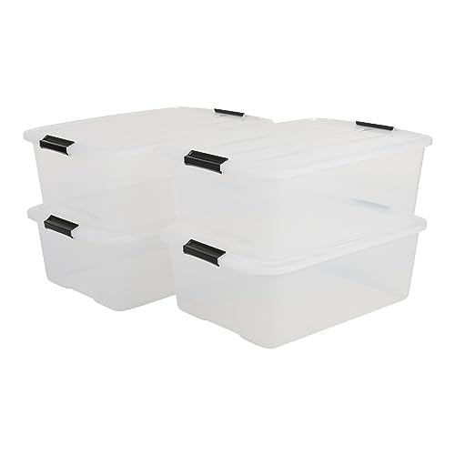 IRIS, 4er-Set stapelbare Aufbewahrungsboxen 'Top Box', mit Deckel und Klickverschluss, 30 Liter, Kunststoff / Plastik, transparent