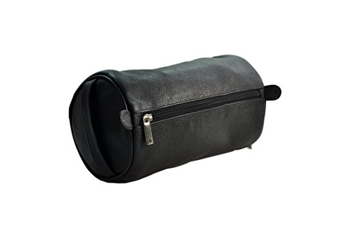 Pfeilring runde Kulturtasche aus Rindleder mit einem Außenfach, schwarz, 1 Stück