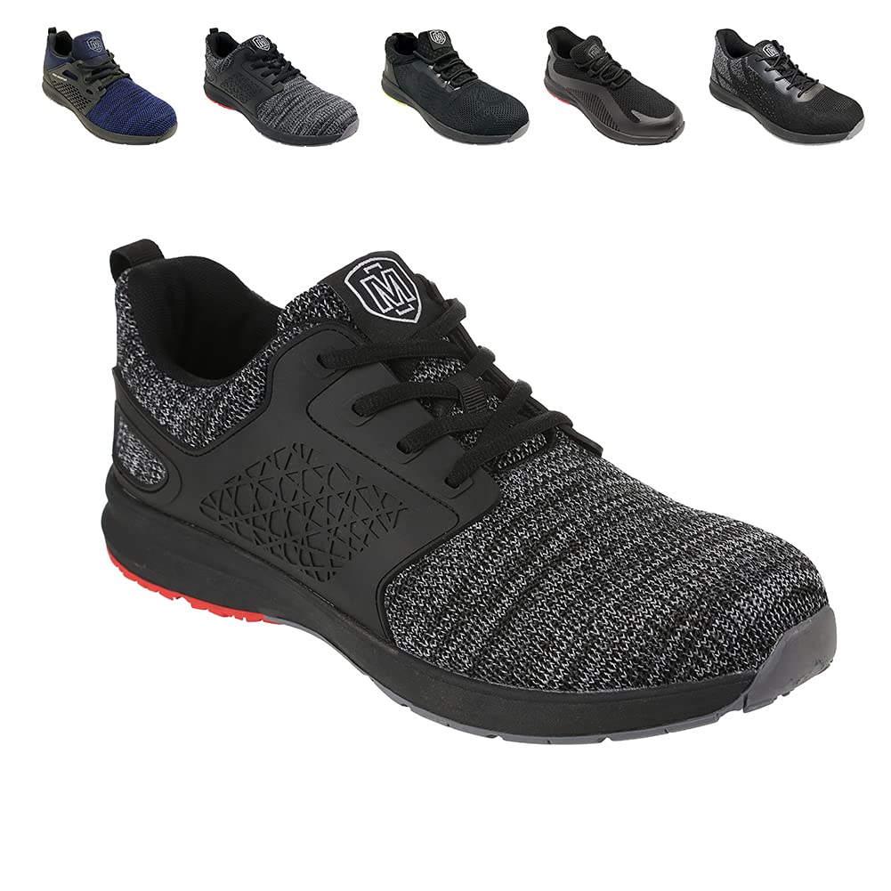 Iron Mountain Herren Arbeit & Utility Sicherheits Turn mit Stahlkappen und Schutz Midsole Arbeitssicherheit Trainer Schuhe S1P SRC, Schwarz / Grau Knit, 43 EU