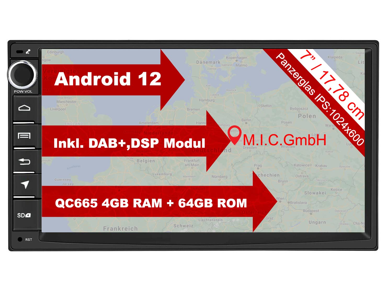 M.I.C. AU7 Android 12 Autoradio mit navi Qualcomm Snapdragon 665 4G+64G: DSP DAB+ BT 5.0 WLAN 7" Bildschirm USB sd GPS doppel 2 DIN OBD universal Gerät Ersatz für VW Toyota KIA Nissan Hyundai FIAT