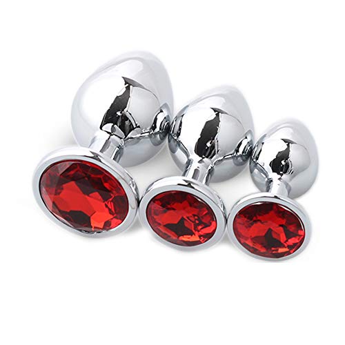 BaronHong 3PCS Edelstahl Jeweled Sexy Analplug Stimulationsspielzeug für Erwachsene (rot, M)