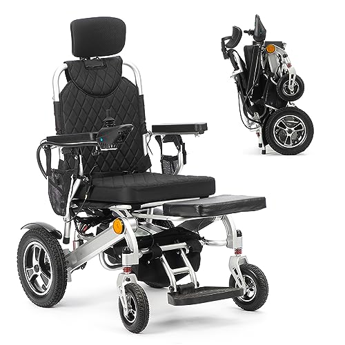 Bueuwe Elektrischer Rollstuhl Elektrisch Faltbar Leicht Elektrorollstuhl mit Kopfstütz, Elektrische Rollstühle für ältere Menschen, Verstellbarer Sitz, 24V13A Lithium-Batterie, Autonomie 20 Km